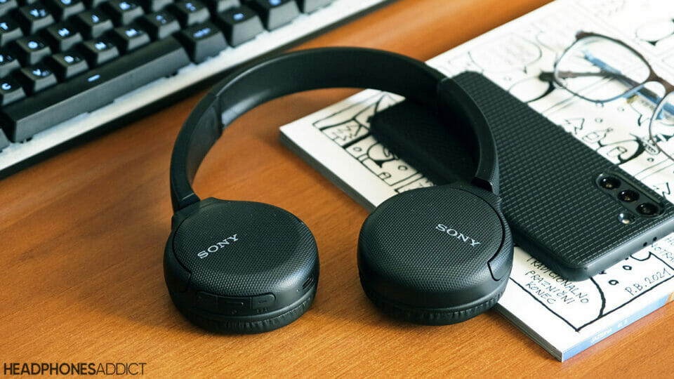 Sony WH-CH510 wireless headphones on a desk