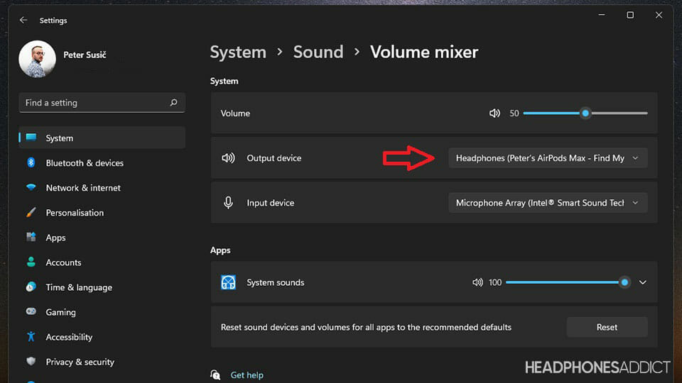 Windows 11 volume mixer