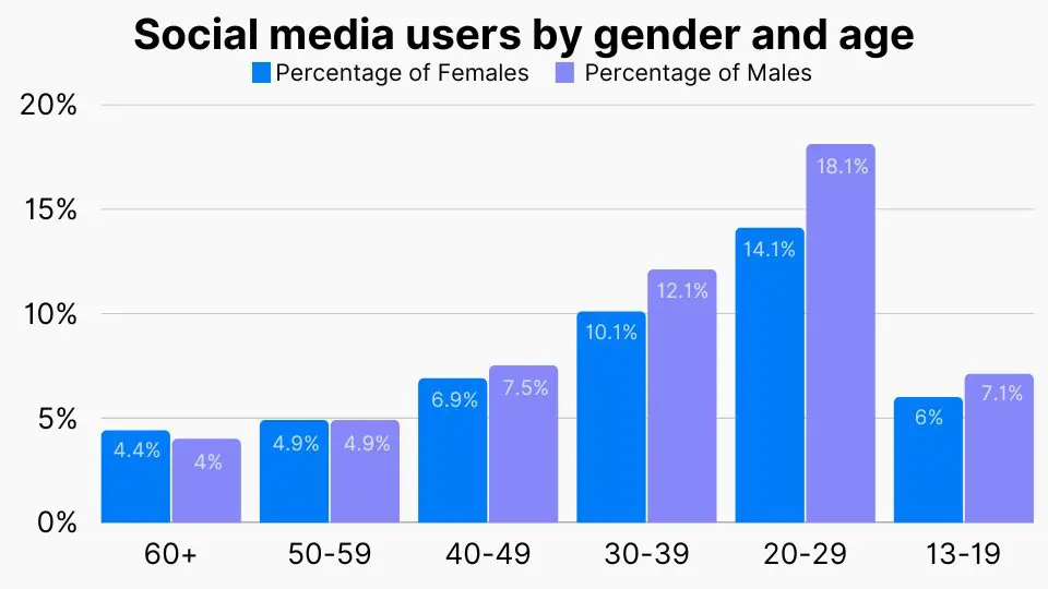 Social media users by gender and age