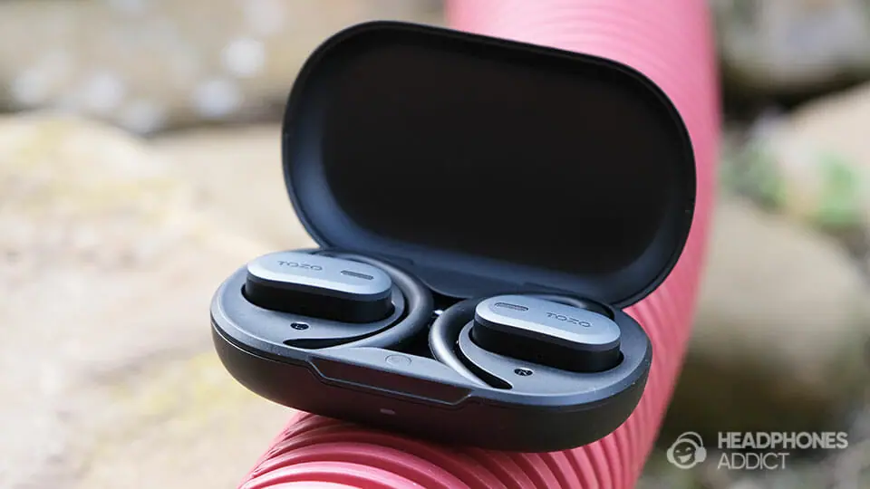 TOZO OpenBuds on a tube