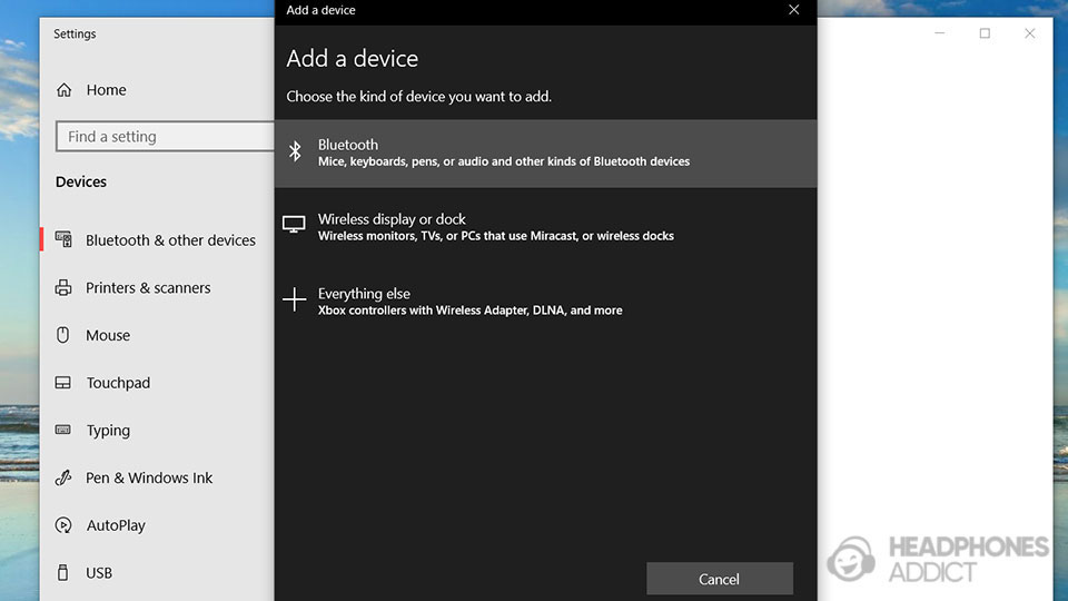 Windows 10 Bluetooth add new device