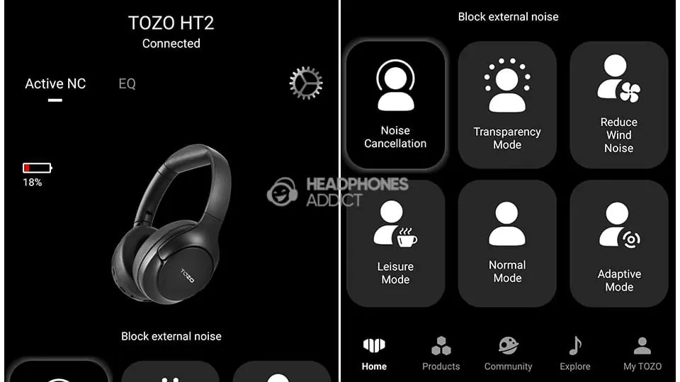 TOZO HT2 app first page